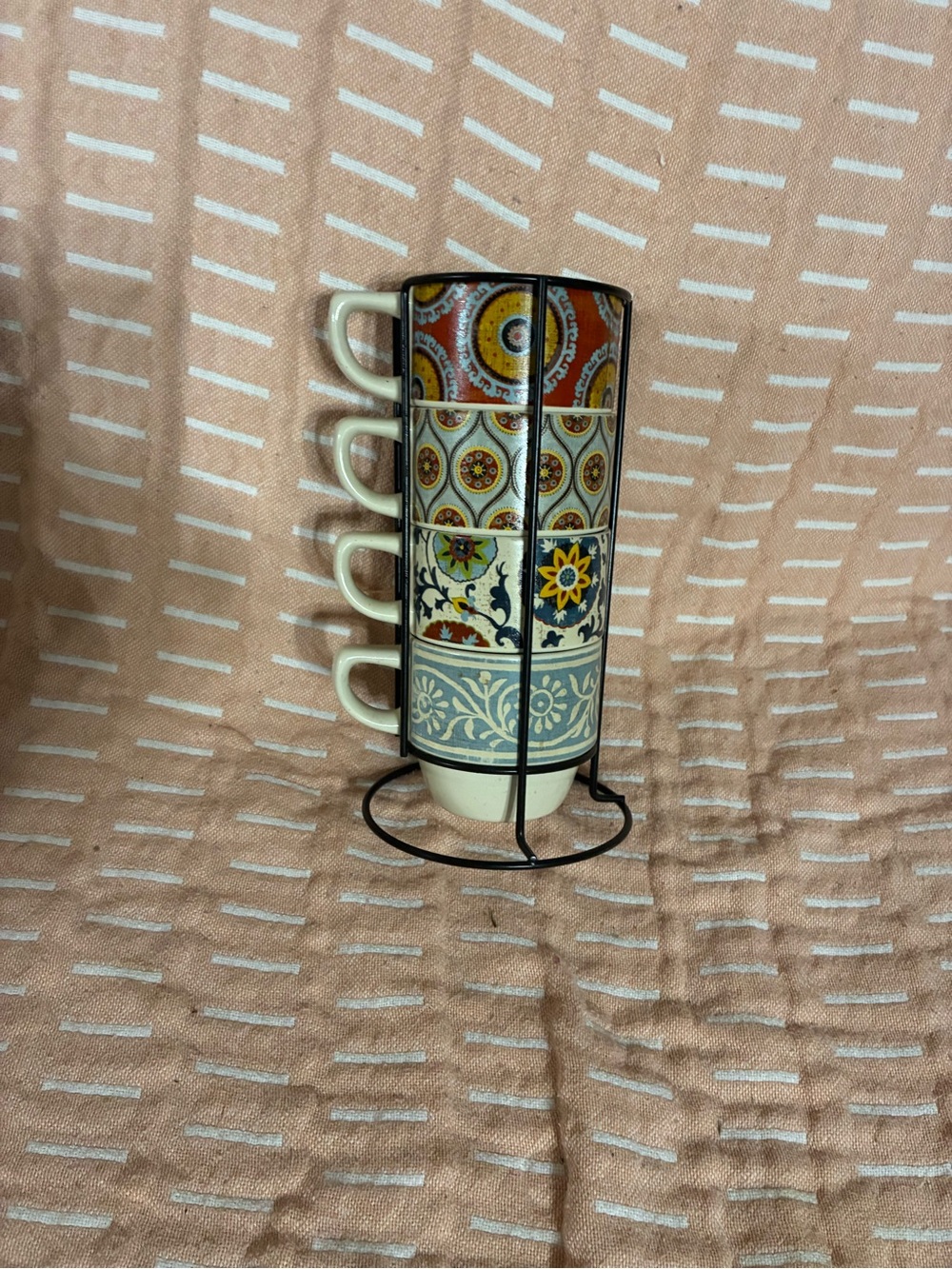 Stackable Decorative Ceramic Mug Set in Multicolor